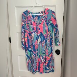 Lilly Pulitzer Blue and Pink Leaf Dress